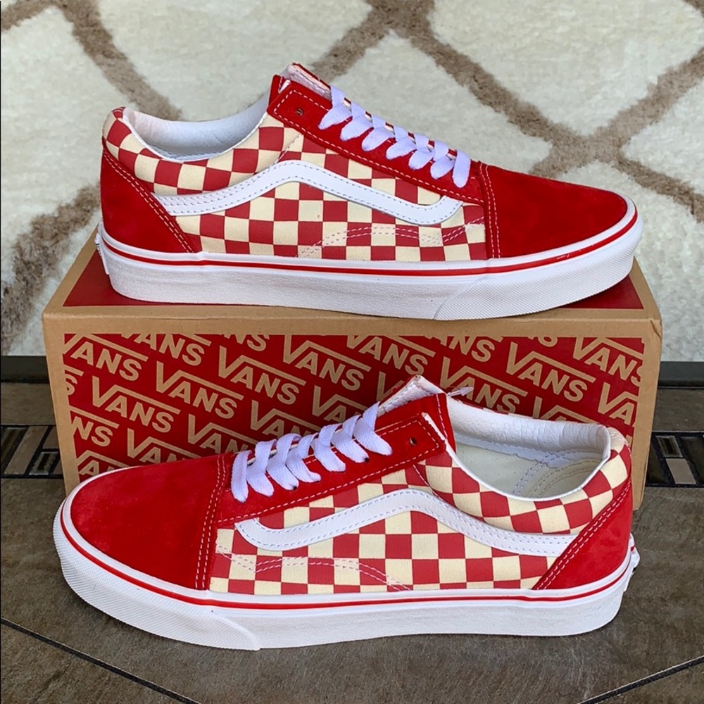 ••VANS OLD SKOOL PRIMARY CHECK Rng Red/White WMNS - Picture 1 of 16